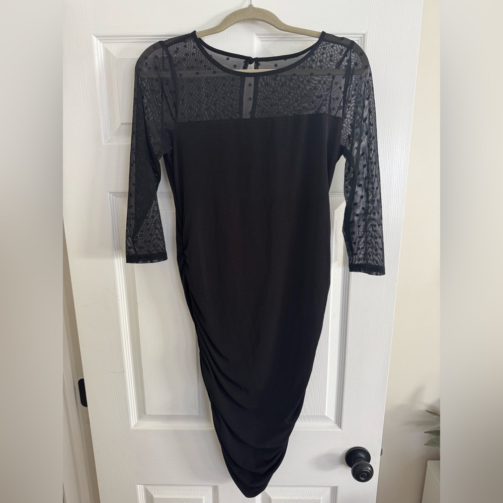 Motherhood Black Long Sleeve Dress with Sheer Accents